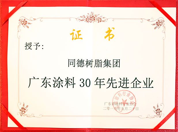 广东涂料30年先进企业